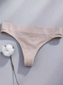 Set Of 12 Ribbed Striped Lingerie Panties, Seamless, Comfortable, Low Waist - Màu be - Xem 2