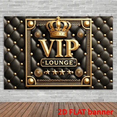 一款2D平面横幅，VIP休息室背景旗，涤纶纤维摄影2D平面布局，派对照片背景挂毯，室内外装饰横幅，影棚道具，节日和生日