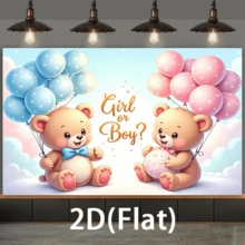 1 件装，2D 立体布料背景性别揭晓派对装饰横幅，派对旗帜，带有粉色和蓝色泰迪熊气球以及闪亮云朵图案，适用于拍照背景。 - 彩色 - 查看 3