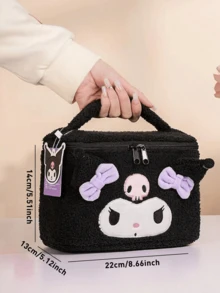Sanrio Black Kuromi Plush 3D Cosmetic Bag, Cute Durable, Soft Fluffy, Large Capacity, Travel/Gym/School/Office Use, Teen Girls/Sanrio Fan Gift, Stylish Kawaii, Daily Must-Have - Black-kuromi - View 10