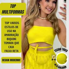 Cropped Top With Multi-Shape Tie Modal Top With Striped Tricot Summer Fashion Faxinha Trico - 黃色 - 查看 2