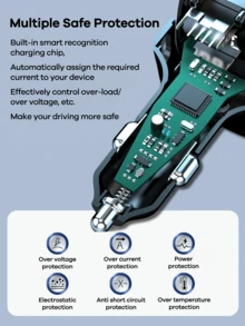 REMAX 带彩色呼吸灯的蓝牙车载充电器；双 USB-C 接口，支持 USB 3.1A 快充；蓝牙 5.3，支持免提通话、音乐播放和导航；稳固贴合，多重充电保护；汽车配件；汽车必备；汽车用品 - 黑色 - 查看 9