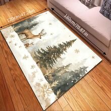 1 pieza Alfombra de área con diseño de árboles de pino, copos de nieve y ciervos, lavable, para usar en salas de estar, dormitorios, hoteles, restaurantes, salas de lectura, de gran tamaño, para decoración interior y exterior