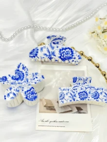 1 pieza/5 piezas/9 piezas Pinza de pelo de plástico ABS con estampado floral, impresión UV, adecuada para playa, viaje, fiesta, vacaciones, vuelta al cole, accesorios de pelo elegantes y frescos, pinzas de pelo elegantes, pasador de pelo de invierno