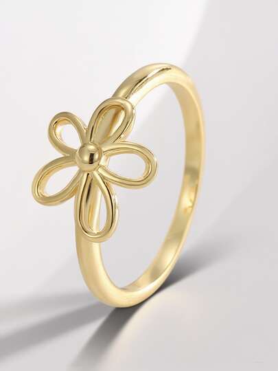 Charm-In 1pc Fashionable Minimalist 18K Gold Plated Hollow Flower & Geometric Design Women's Quality Ring, Multiple Sizes Available, Ideal Gift For Valentine's Day, Mother's Day