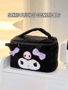Sanrio Black Kuromi Plush 3D Cosmetic Bag, Cute Durable, Soft Fluffy, Large Capacity, Travel/Gym/School/Office Use, Teen Girls/Sanrio Fan Gift, Stylish Kawaii, Daily Must-Have - Black-kuromi - View 2