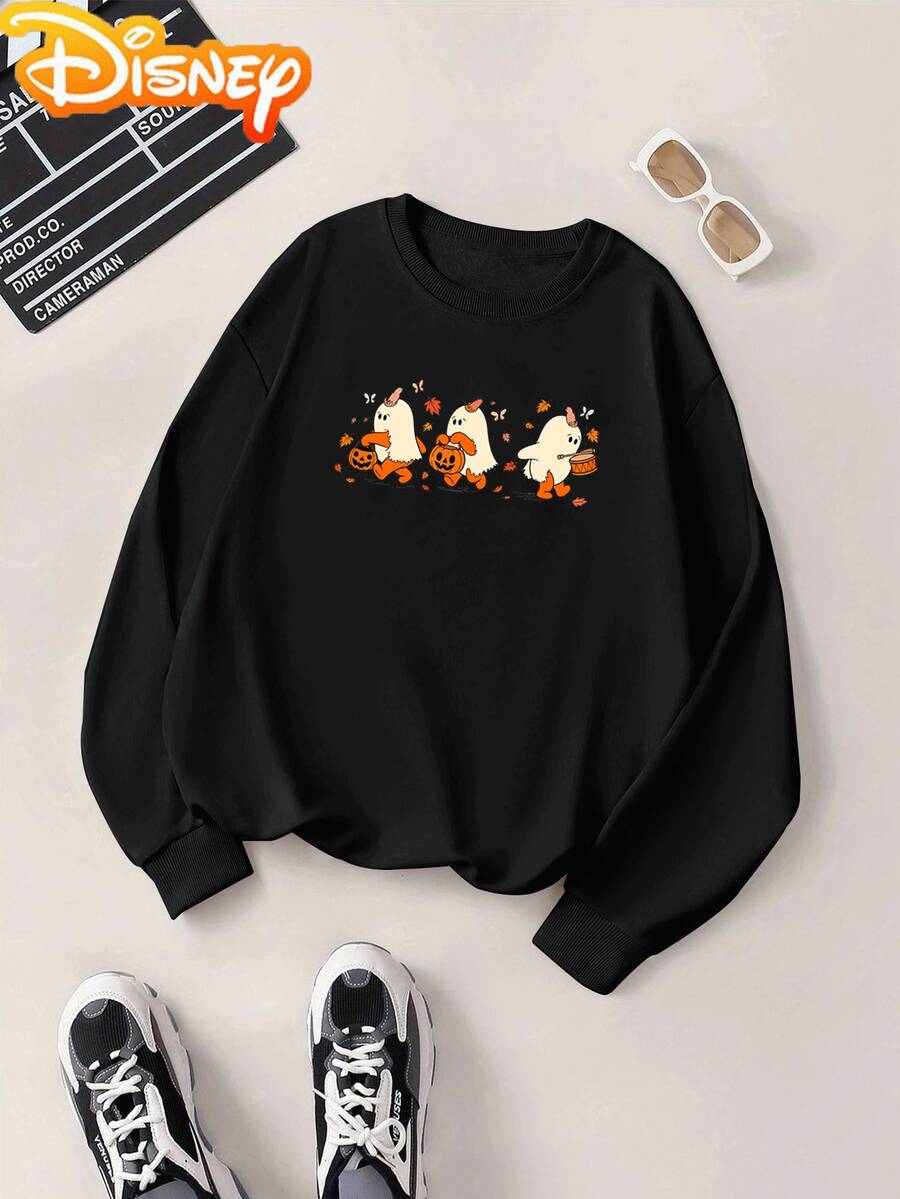 Nightmare Before Christmas Sally &  Sweatshirt - Women's Green Casual Pullover With Tim -Inspired Design, Soft Round Neck Sweater For Fall & Winter, Themed Party Outfit, Playful Cartoon Character Print, Machine Washable, Relaxed Fit, Officially Licensed, Perfect For Casual Attire And Themed Events - màu đen - Xem 1