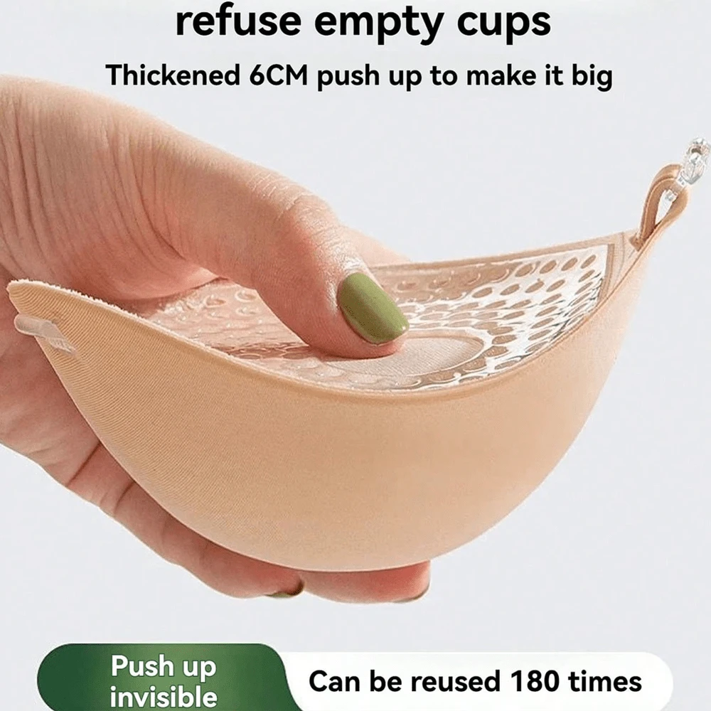 1 Par de Almofadas Adesivas para Seios com Elevação de 5cm Reforçadas, com Alças Ajustáveis Grátis - Realçadores de Silicone Reutilizáveis e Antiderrapantes para Sutiãs/Roupas de Banho, Casamento/Yoga/Academia, À Prova de Suor e Sem Costura