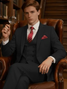 Mens Slim Fit 3 Piece Suit Blazer Vest And Pants Set Tailored Peak Lapel One Button Blazer Double Breasted Vest Sharp Modern Gentleman Look For Prom Wedding Grooms Business Office Parties XS To 5XL Effortless Power Style - màu đen - Xem 3