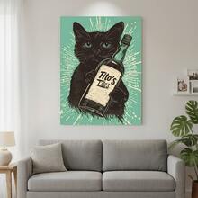 Framed 1pc Minimalist Black Cat With Tito'S Vodka Bottle Wall Art - Retro Comic Style Poster For Living Room, Bedroom, Home Office - Indoor & Outdoor Decor, Framed Plastic Print, Cat Decor - 框架 - 查看 3
