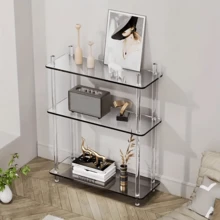 Mesa lateral transparente em acrílico estilo italiano, elegante e compacta, ideal para hall de entrada, banheiro, sala de estar e quarto. Perfeita para exibir plantas, livros, álbuns de fotos, xícaras e estatuetas. Fácil de instalar e limpar.
