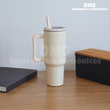 Thermal Mug With Spill-Proof Lid 1200ml With Foldable Straw | IMMEDIATE SHIPPING - Màu be - Xem 1