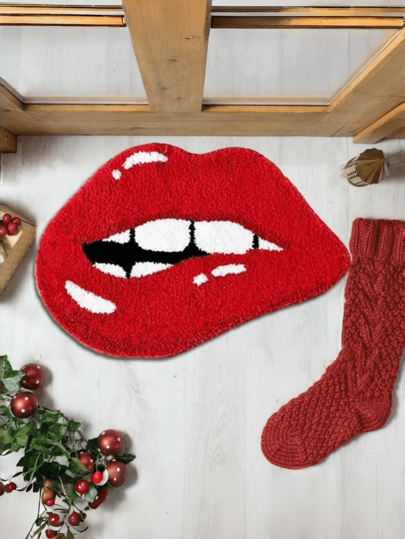 1pc Rood Lips Vloer Mat, Machine Washable Non Slip Polyester Fiber Area Rug, Schattige Biting Shaped Tapijt Home