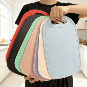 Double-Sided High-Quality Plastic Chopping Board, 32.6x20.1cm Multi-Color Cutting Board, Baby Food Board, Very Suitable For Cutting, Slicing And Mincing Various Meats, Poultry, Fruits And Vegetables. It Can Also Be Used As A Baby Food Board, Cheese Board. With A Handle For Easy Storage, Easy To Clean. Ideal For Student Dormitories, Outdoor Camping, Home Kitchen Tools, Gift For New Year, Thanksgiving, Mother's Day For Cooking Enthusiasts.