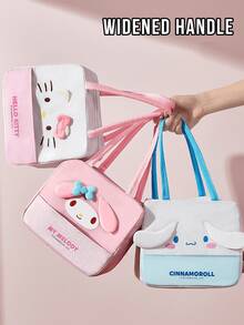 Sanrio My Melody Insulated Lunch Bag – Extra Large Capacity, Pink Soft Denim With 3D Embroidered My Melody Head (Blue Bow, Pink Ears & Yellow Nose), 23x16x20cm Compact Yet Spacious, Keeps Food Fresh & Tasty, Ideal For School Meals/Lunch Boxes & Sanrio Fans Gift