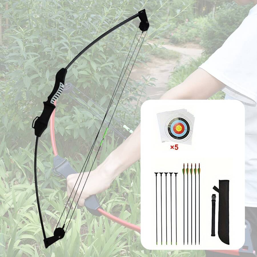 1 Set Of Outdoor Shooting Pulley Bow, A Set For Outdoor Archery Practice And Competition, A Competitive Archery Set. - màu đen - Xem 1