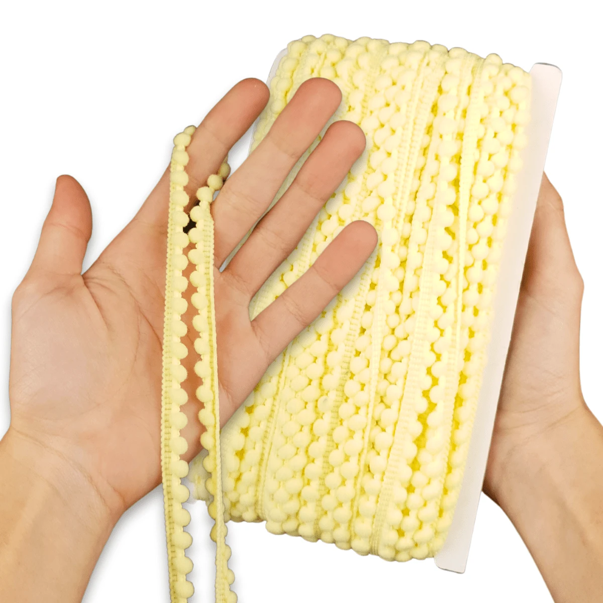 NYBC 10mm Pom Pom Ribbon (25 Meters) | For Use In Costumes, Headbands, And Clothing. - Baby Yellow - 104 - View 1