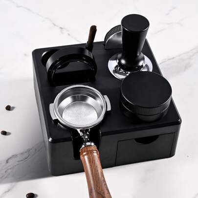 Multifunctional Tamper Station With Drawers, Espresso Tamping Station, Multi-Purpose Storage Drawer, Non-Slip Tamper Station, Espresso Station Fit Storage 51-58mm Tamper Distributor Portafilter, Solid Wood Tamper Holder, Coffee Portafilter Holder