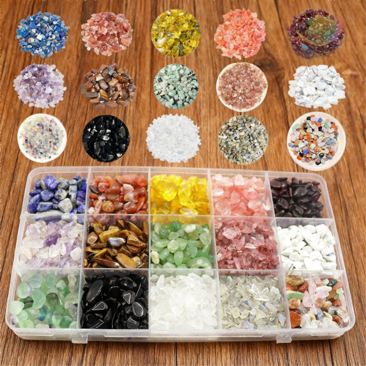 High Quality Natural Crystal Crushed Stone Box Set (Multi-Color) - Suitable For Home Decor, Fish Tank Decoration, Handicraft DIY, Gift Purposes - 15 Colors (multi-colored) - View 1