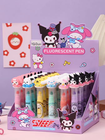  3pcs/6pcs Sanrio Cute Donut Fluorescent Highlighter Pens, Cartoon Stylish Stationery Pens, Colorful Markers For Girls
