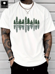 Maglietta da uomo taglie forti Forest Reflection, primavera, street hip-hop, traspirante, stampa artistica - Bianco - Visualizzare 1