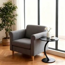 C-Shaped End Table , Small Side Table Coffee Table For Couch And Bed, Sofa Table For Living Room, Bedroom,Office Laptop,Rustic, Standing Desk - 黑色 - 查看 4