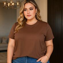 Premium 100% Cotton T-Shirt, 26.1 Yarn, Crew Neck, Short Sleeve, Comfortable And Ready To Ship, Loose Fit, Plus Size - 鏽棕色 - 查看 1