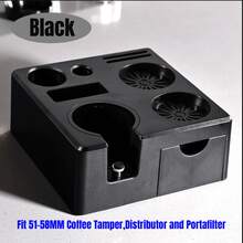 多功能压粉器工作台，带抽屉，意式咖啡压粉器工作台，多用途储物抽屉，防滑压粉器工作台，适用于51-58mm压粉器分配器手柄，实木压粉器支架，咖啡手柄支架