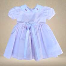 Vestido Rosa Bebê 100% Algodão Bordado Artesanal Rococó Gola