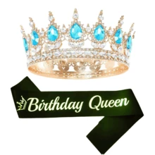 2件套生日女王绶带和皇冠套装，包含生日皇冠、绶带、女王造型蜡烛和蛋糕装饰，适合生日女性，是生日派对的理想礼物。金色新娘头戴皇冠，上面装饰着饰品，是婚礼派对的理想用品。 - 彩色 - 查看 7
