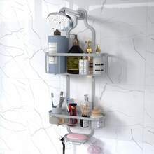 1PC Over-The-Head Shower Organizer With Hooks, Shower Caddy Hanging Bathroom Organizer, Rustproof Shower Shelf For Inside Shower - No Drilling Shower Racks Over Showerhead - Bath Shower Shelves Rack For Shampoo Soap - 圓形籃款 - 查看 6