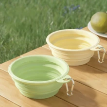 1PC Macaron Collapsible Dog Bowl - Portable Pet Travel Food & Water Dish For Hiking/Camping/Outdoor, Non-Slip Silicone Feeder With Carabiner, Easy-Clean Foldable Puppy Bowls - 顏色隨機(1件) - 查看 2
