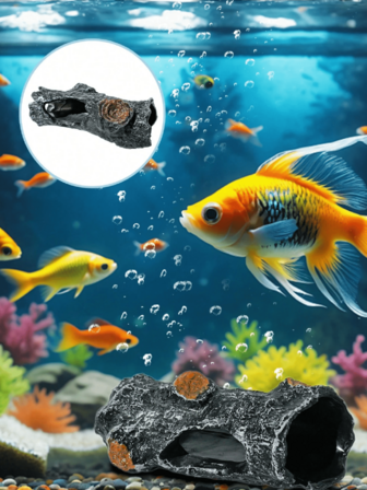 1件树脂水族箱装饰树洞躲藏处，鱼缸沉木，PVC爬行动物饲养箱逼真树干装饰品