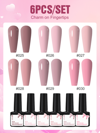 7毫升指甲油凝胶，6种颜色可选，独立塑料瓶包装