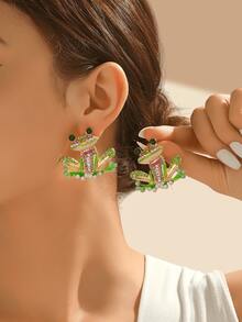 1 Pair New Fashion Sparkling Rhinestone Frog Stud Earrings For Women Vintage Jewelry For Party Prom Holiday Gift