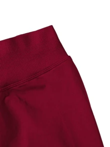 Women's Solid Color High-Waisted Sports Leggings, High-Elasticity Seamless Yoga Pants, Women's Indoor And Outdoor Sportswear, Bottoms - Đỏ - Xem 8