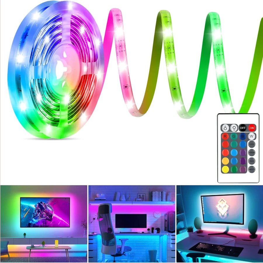 TK99SW LED 灯带，USB 供电，带 24 键遥控器，多色模式可调，多种尺寸可选，带自粘性，适用于电视、电脑显示器背光、节日、室内家居装饰