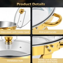 Gold Chafing Dishes For Buffet With Glass Lid (5QT, 1/2/4 Pack), Round Chafer & Warmer Set With Lid Holder, Polished 316 Stainless Steel, Rolled Rim Process, Chafing Dishes For Buffet For Catering Events, Parties, Weddings - 1 gói - Xem 9