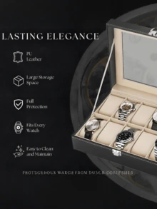 1Pc Luxury Large Capacity Watch Storage Box, 10-Slot Watch Box, Jewelry Organizer Display Case, Watch Display Case, Display Stand Holder For Watches, Bracelets, Watch Organizer Box For Men & Women Organizer Storage Box, Mechanical & Electronic Watch Organizer, Perfect Gift Display Box PU Leather Case, Watch Storage Box, Clock Display Box, Home Organization And Storage, Room Decor, Gift For Men And Women, Travel Valentine Day Back To School (2-7 Daysmust Arrive) - 彩色 - 查看 5