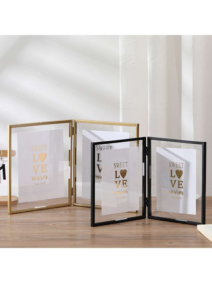 Khung ảnh kim loại gấp đôi màu vàng, khung ảnh kim loại gấp hai mặt sáng tạo màu vàng và đen, kích thước 4", 6", 7", vật trang trí, thích hợp để trưng bày hoặc bảo quản hoa khô, trang trí bàn làm việc, thiệp mời cưới, ảnh kỷ niệm, ảnh cưới, ảnh tốt nghiệp, album ảnh. - Nhiều màu - Xem 1