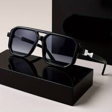 Fashion Oversized Square Sunglasses Unisex - Protection, Retro Tortoiseshell Arm Green Tone Brown Frame - Unisex Large Square Sunglasses With Case And Cloth - Beach, Travel And Daily Wear Accessories, Men's Eyeglass Frames, Men's Sunshade Glasses, Outdoor Goggles,  Sunglasses, High-Quality Lenses, Protective Glasses, Men's Accessories - Xám kép - Xem 13