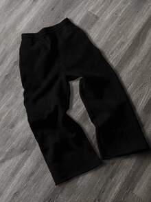 Plus Size Loose Fit Black Sweatpants For Men, Drawstring Design, Comfortable & Versatile - Black - View 2
