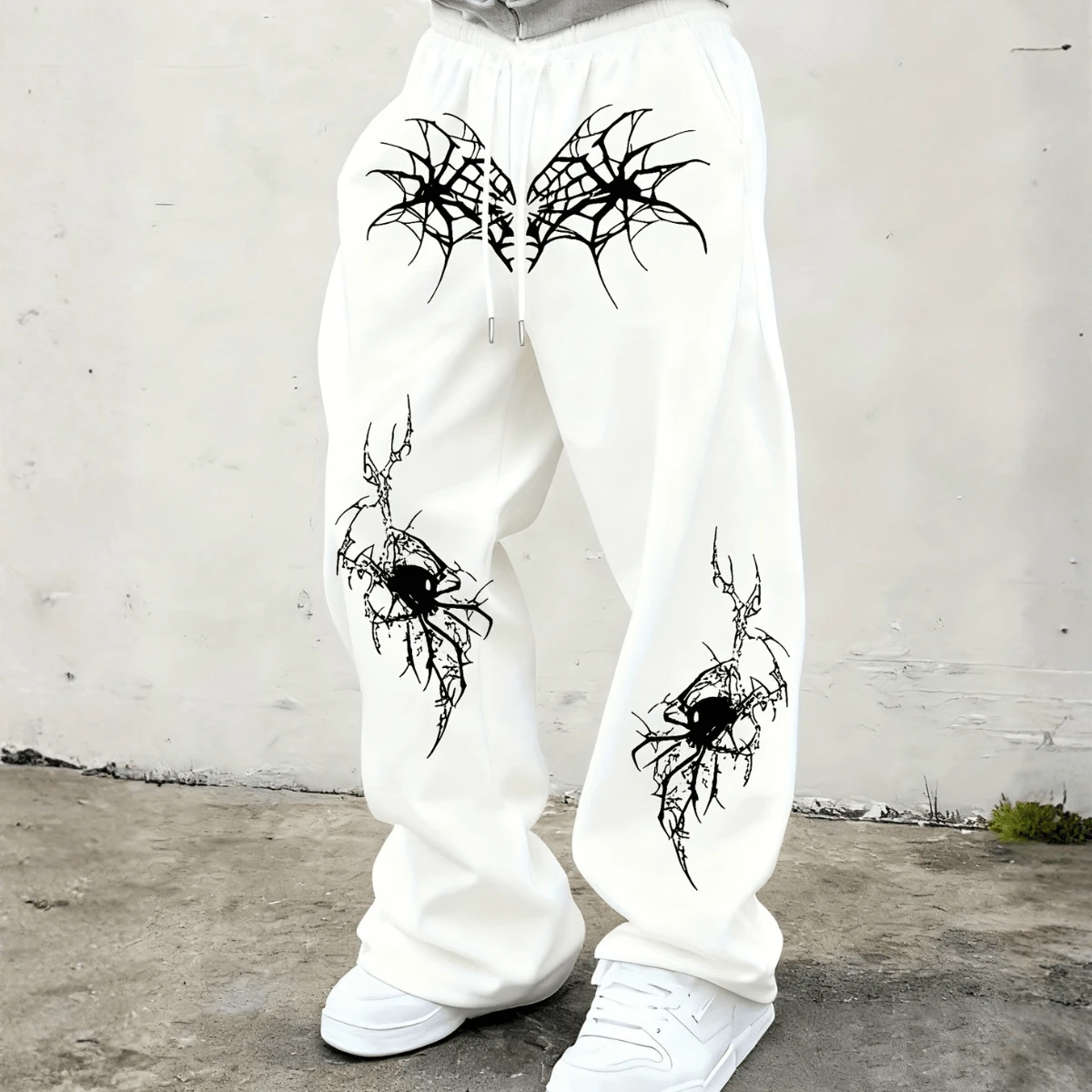 Japanese Dragon Style Samurai Sweatpants, Loose Fit, No Cuffs, With Pockets - trắng - Xem 1