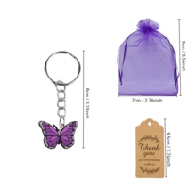 30个紫色蝴蝶钥匙扣套装，含礼品袋和感谢标签，可爱蝴蝶钥匙扣，适合派对、派对礼物、自然爱好者和生日派对用品 - 彩色 - 查看 7