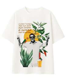 Oversized T-Shirt, 100% Cotton, Fun Brazilian Print. - 白色 - 查看 6