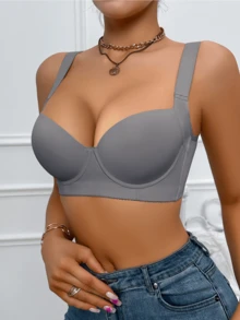 Hersunei Áo ngực Peach Girl màu xám, thoải mái, đồ lót nữ, áo ngực nâng đỡ, thích hợp mặc hàng ngày. - Xám - Xem 8