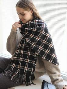 1 Stück Winter Schal, Unisex, braun und rosa kariert, winterwarmer Kragen, verdickter gestrickter dicker Quastenumhang, Winterschal für Frauen, neuer einteiliger Kragen für Herbst und Winter, koreanischer Stil dicker warmer Cape, geeignet für den täglichen Gebrauch