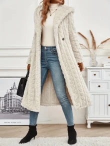 Women's Warm Long Hooded Faux Fur Overcoat, Soft Button-Front Winter Coat, Christmas Holiday Stylish Cold-Weather Outerwear, Comfortable Elegant Casual Coat, Multiple Attractive Seasonal Hues - 白色 - 查看 3