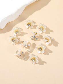 10pcs Rhinestone Floral Decor Suitable For Daily Wear Valentine's Day Valentines Hair Clips Claw Clips Hair Claws Hair Slide Hair Barrettes, School Stuff, Flower, Vacation Outfits Woman, Looks Of Party, Hair Accessories, Head Accessories, Hair Accessories For Women, Hairpin, Boho Style - White - View 5