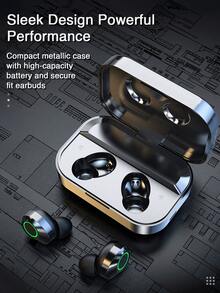 Auriculares inalámbricos verdaderos con pantalla LED dual. Diseño de metal elegante, larga duración de la batería y ajuste . - Negro - Ver 3